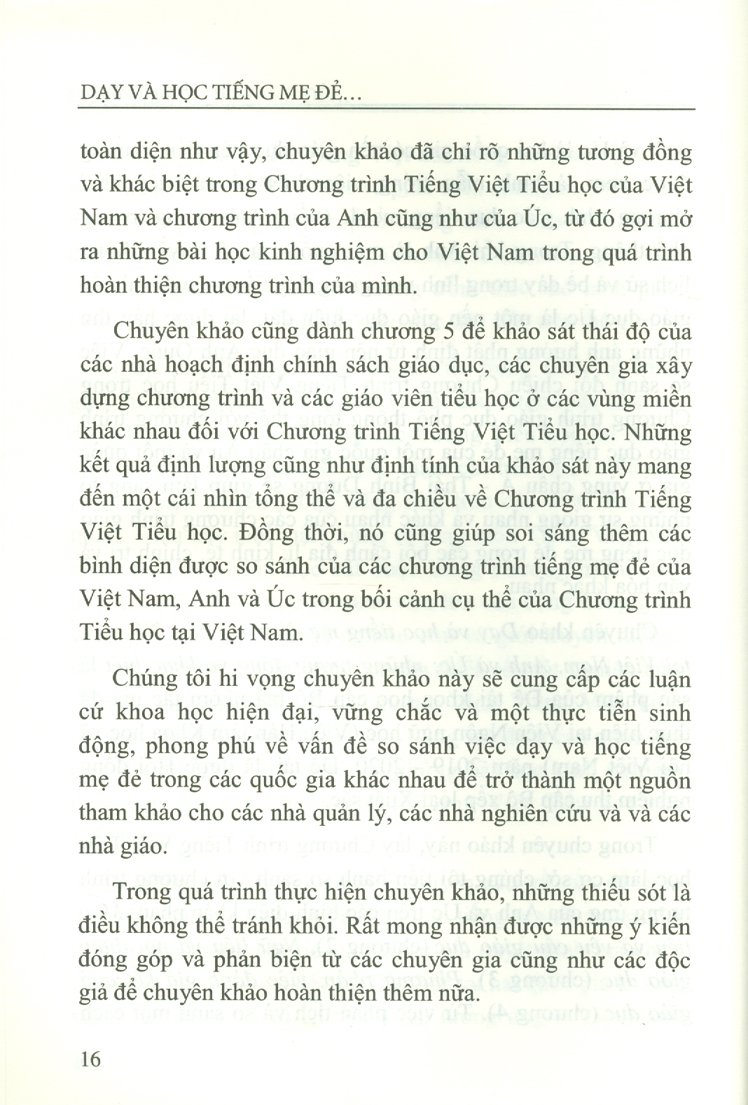 Dạy Và Học Tiếng Mẹ Đẻ Trong Cấp Tiểu Học Tại Việt Nam, Anh Và Úc: Những Tương Đồng Và Khác Biệt (Sách chuyên khảo)