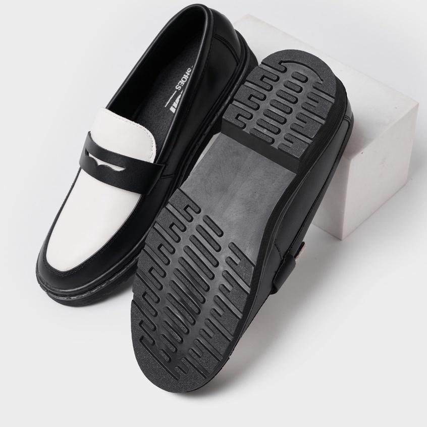 Giày Penny Loafer Black White da nguyên tấm, Giày Sơn Tùng Cao Cấp sản phẩm đống hộp cẩn thận