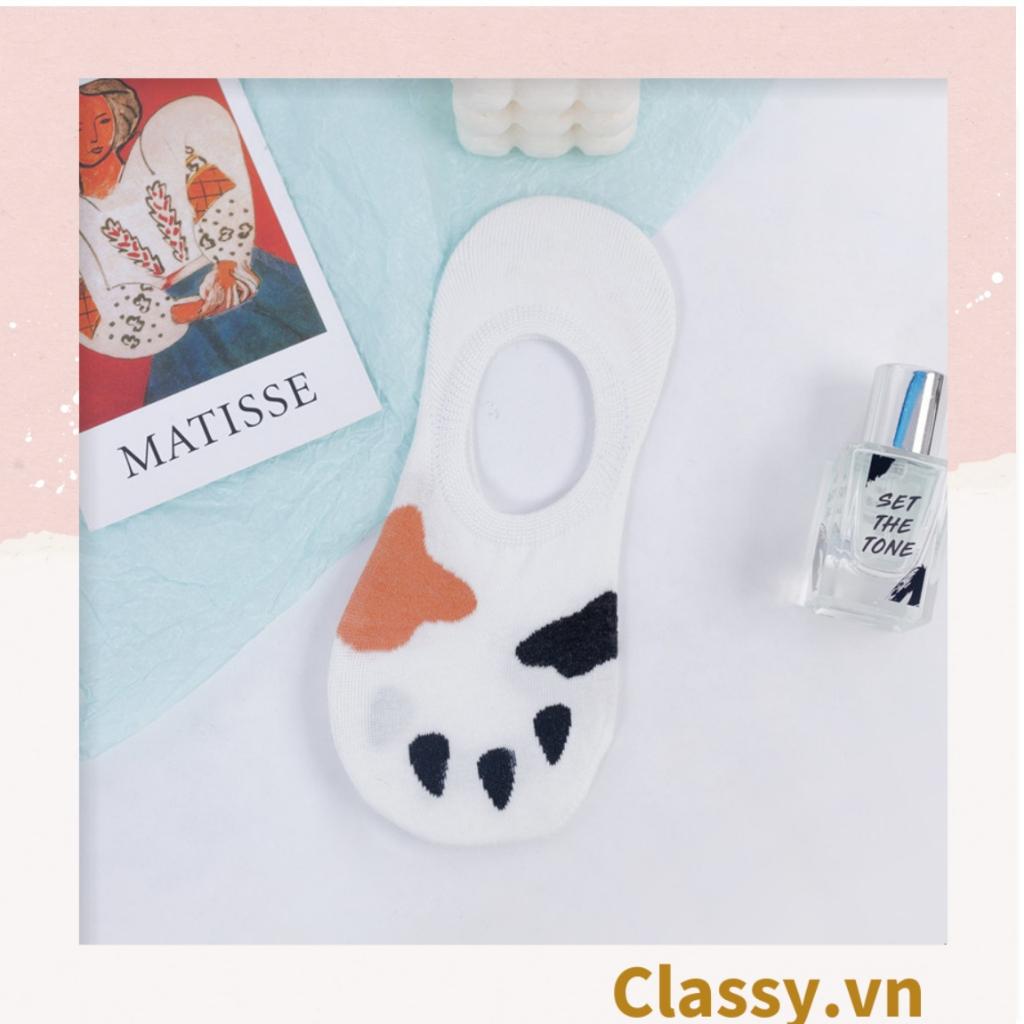 Tất cổ ngắn Classy, vớ cổ ngắn cotton họa tiết bàn chân phối hai màu dễ thương G1434