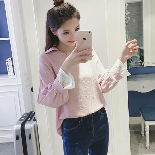 ÁO HỒNG PHỐI TAY REN