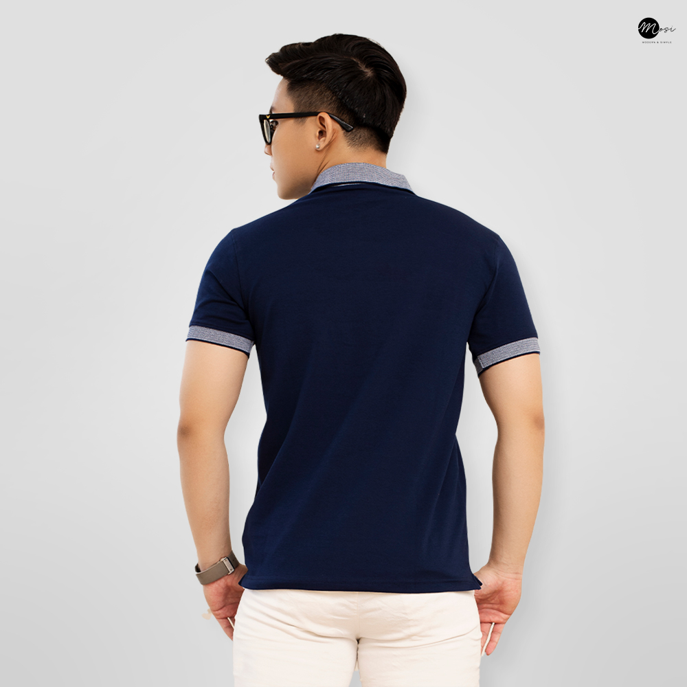 Áo polo nam cổ bẻ phối viền vải cotton chuẩn form, lịch sự, năng động, xanh đen - MOSI