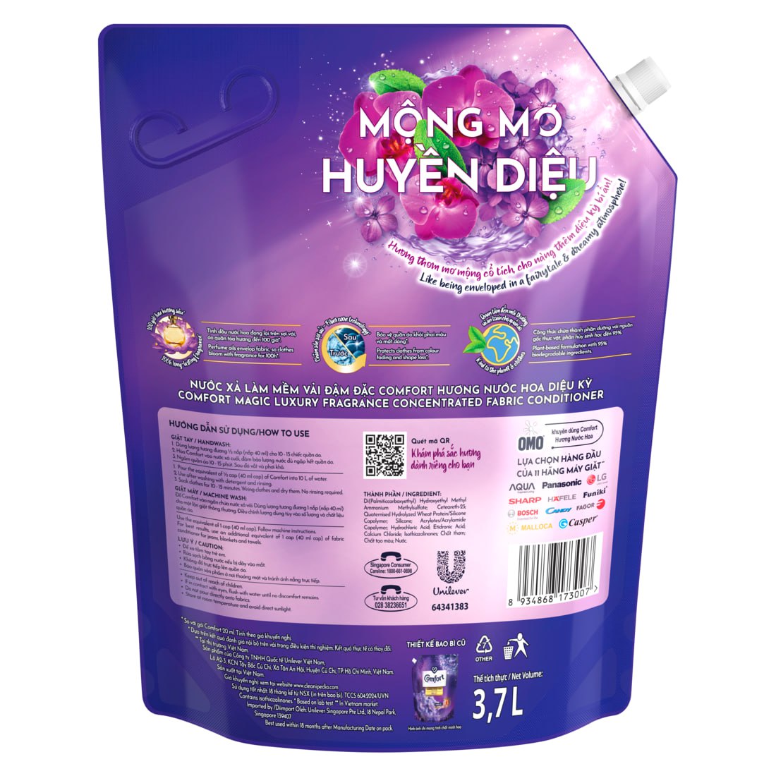 Nước xả làm mềm vải COMFORT Nước xả vải hương nước hoa diệu kỳ 3.7L
