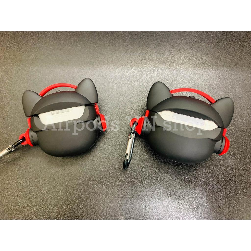 Bao Case Ốp dành cho Airpods 1/2 & Airpods Pro bulldog mang headphone đỏ silicon 3D cao cấp