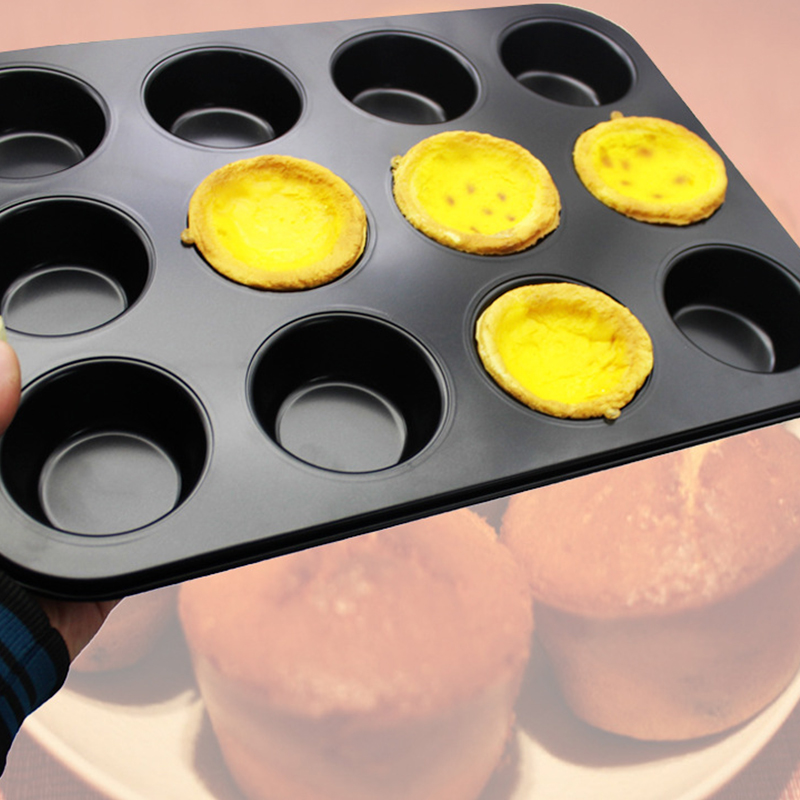 Khuôn Làm Bánh Nướng Bánh Cupcake, Muffin, Rau Câu 12 Ô Thép Carbon Chống Dính Cao Cấp Đa Năng