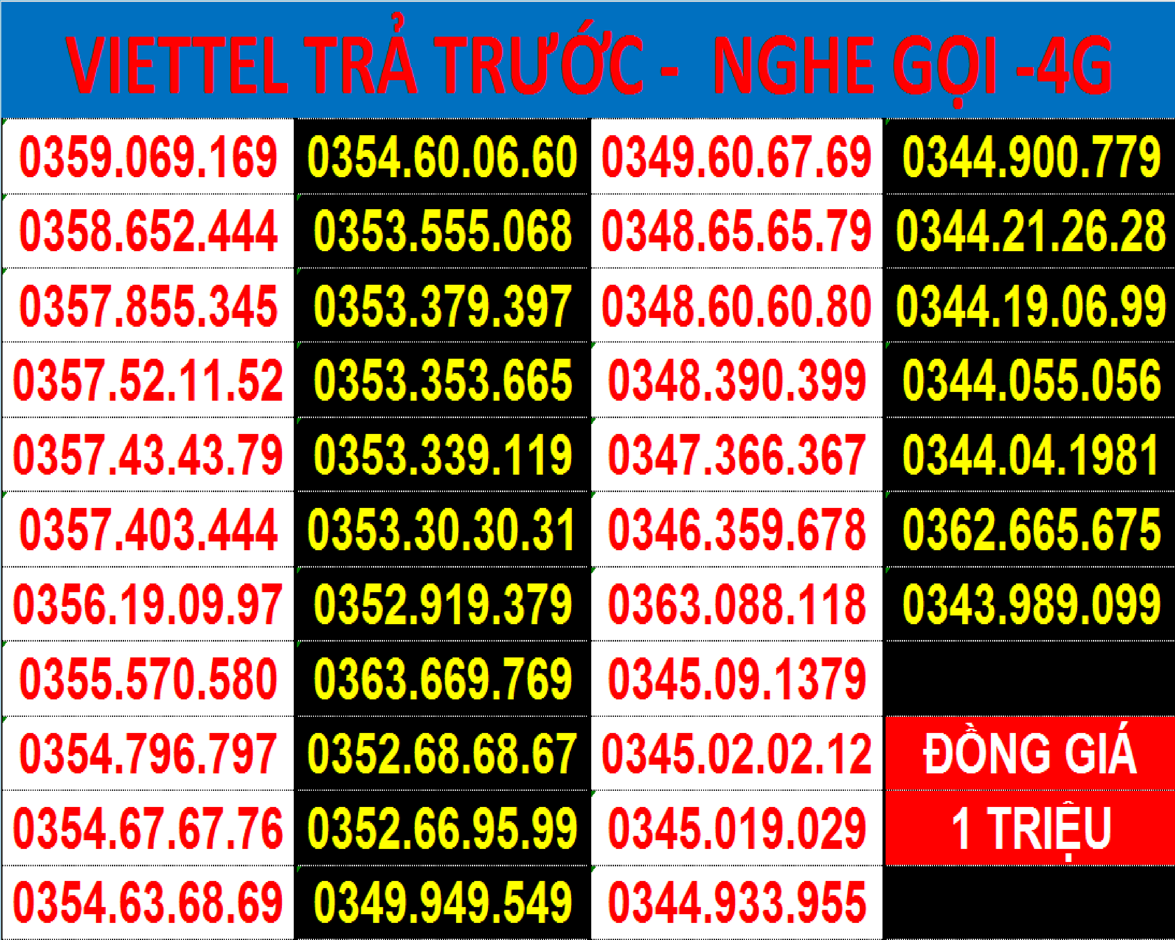 Sim Viettel đẹp Trả Trước - Chọn số - Đồng Giá 999.000đ - Hàng Chính Hãng