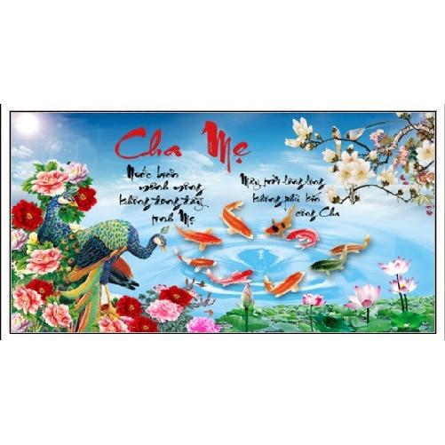 Tranh thêu chữ thập Cha mẹ LV3384, kích thước 90 x 53 cm
