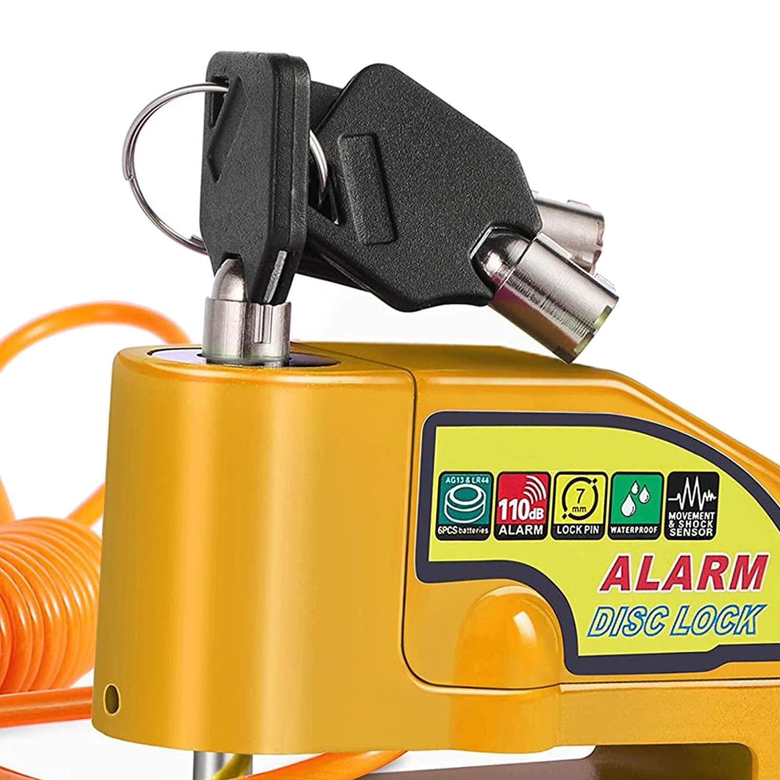 Disc Brake Lock Alarm with Alarm Sound Security w/ Reminder Cable Black