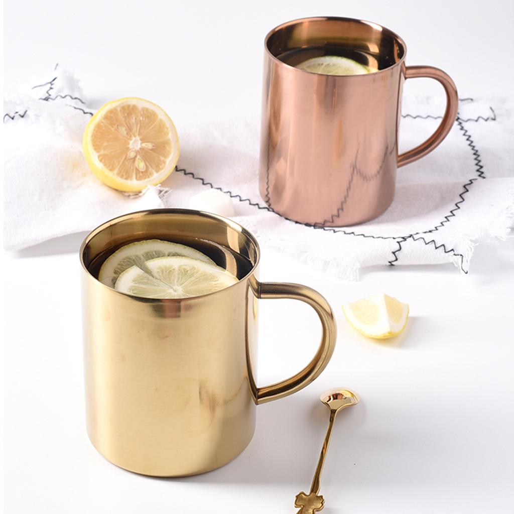 2xStainless Steel Double Wall Insulated Cup Tea Coffee Mug 400ml Gold