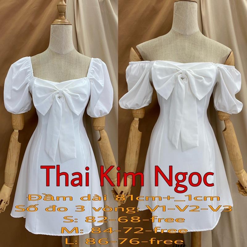 Đầm cổ vuông tay phồng nơ to xinh ngất ngây