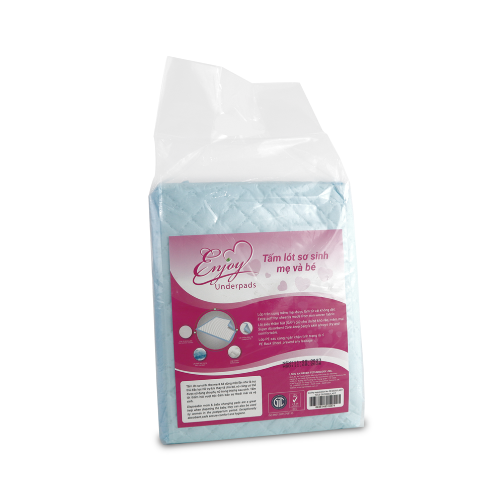 [10 miếng] Tấm lót mẹ và bé ENJOY Cao Cấp ngày và đêm cho bé từ 3-5kg, mềm mại, thấm hút, chuẩn chất lượng Châu Âu