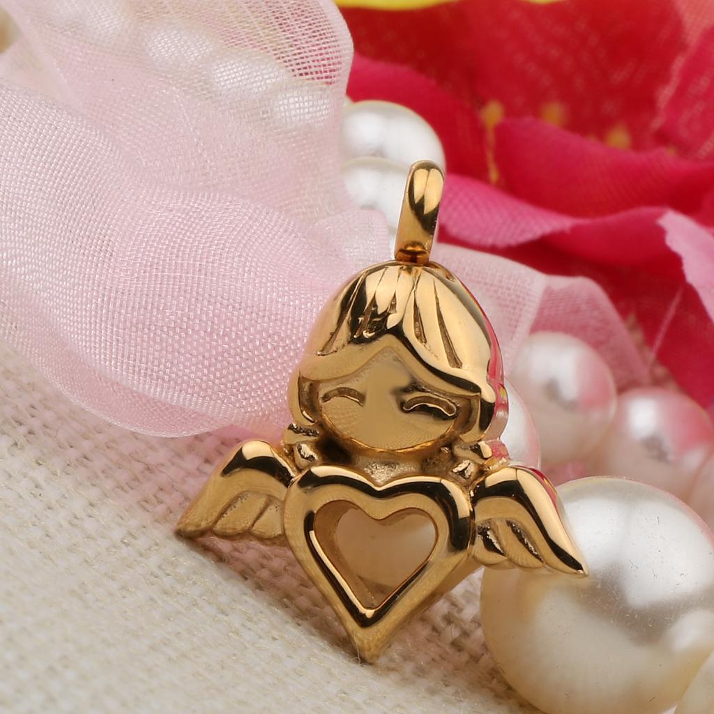 Stainless Steel Angel Wings Heart Urn Necklace Pendant Ashes Keepsake