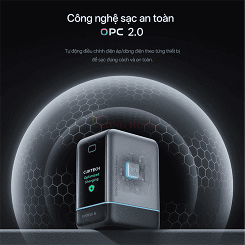 Cốc cạc Cuktech 6 Ultra GaN Built-in USB-C Cable 1USB 2Type-C 100W AD653U - Hàng chính hãng