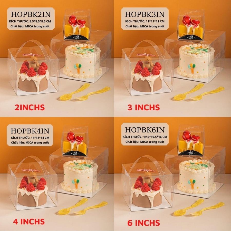 Hộp Bánh Kem Mica Trong Suốt 4 Inch KT 14*14*14CM - HOPBK4IN