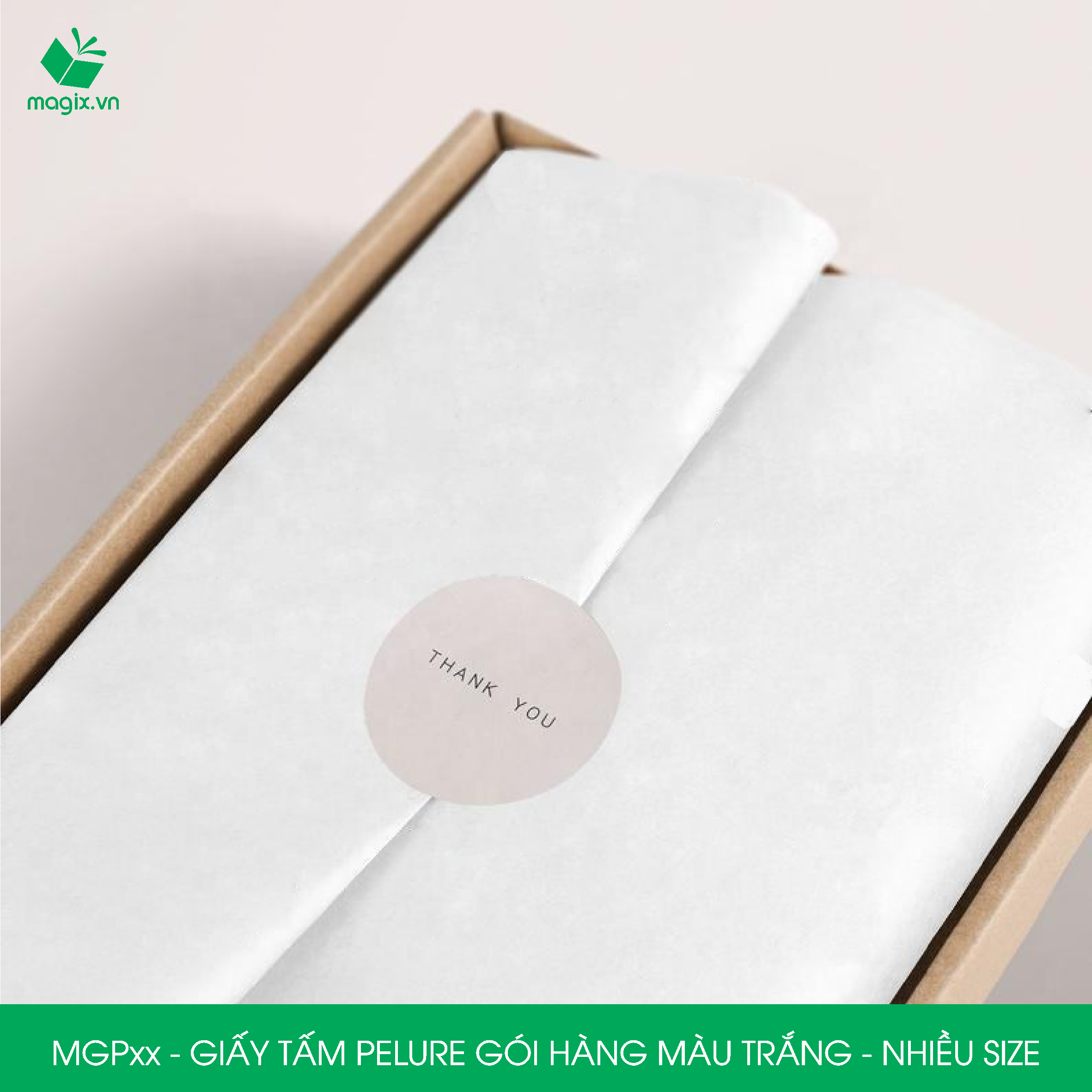 MGP - 100 tấm giấy Pelure trắng gói hàng, giấy chống ẩm 2 mặt mịn, giấy bọc hàng thời trang - Nhiều kích thước