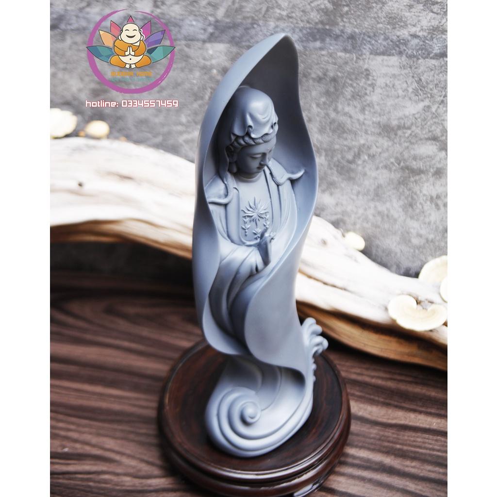 Tượng Mẹ Quan Âm cao 46cm màu xám tu trang trí nội thất nhà cửa- phong thủy- thờ cúng