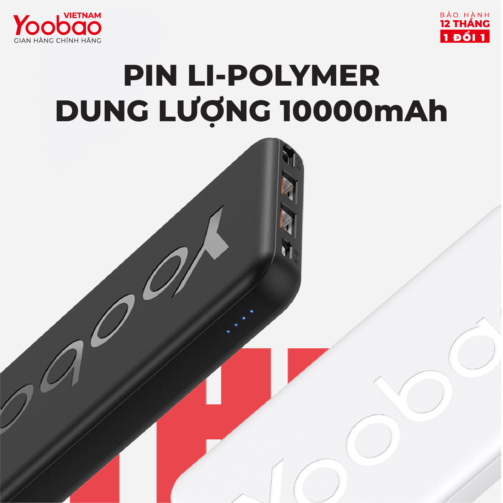 Sạc dự phòng 10000mAh Yoobao P10T Sạc nhanh 2.1A - Hàng phân phối chính hãng