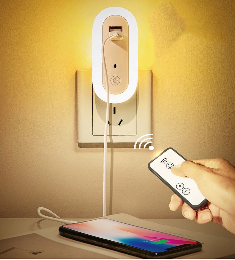 Đèn ngủ thông minh điều khiển từ xa 10 cấp độ, 3 chế độ sáng, tích hợp cổng USB sạc nhanh - Bảo hành 6 tháng