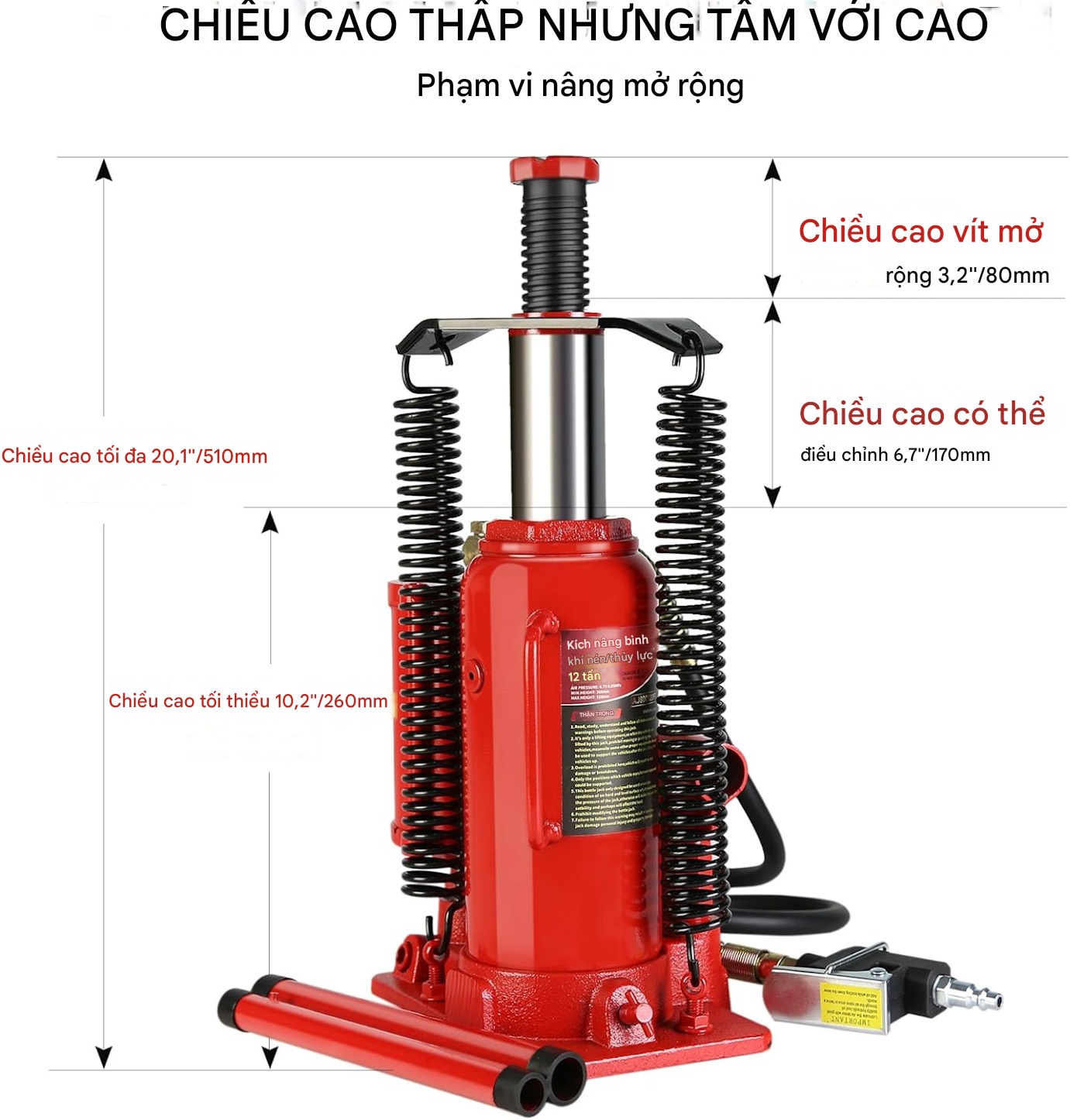 Kích Hơi Thủy Lực 12 Tấn – Nâng Gầm Xe Tải, Xe Du Lịch - Hàng nhập khẩu