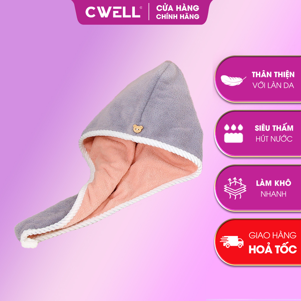Khăn quấn tóc ủ tóc nhanh khô CWELL, lông cừu san hô siêu mềm, siêu thấm, siêu dày 25x65cm C06PK