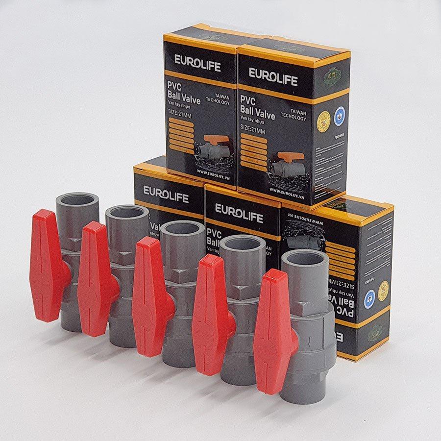 Bộ 5 van PVC 2 mảnh ghép siêu nhẹ có chân dùng cho ống nước 21mm Eurolife EL-VCC21