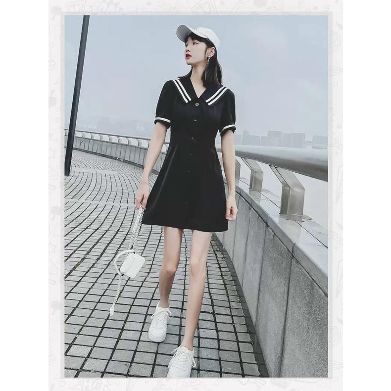 Váy áo đôi thủy thủ nam nữ, Set váy thun đôi polo cao cấp