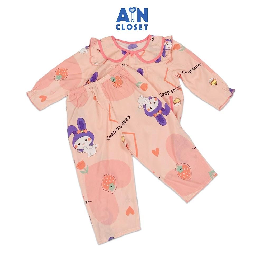 Bộ quần áo Dài bé gái họa tiết Thỏ Dâu Hồng Lanh lụa - AICDBGHTSWSO - AIN Closet