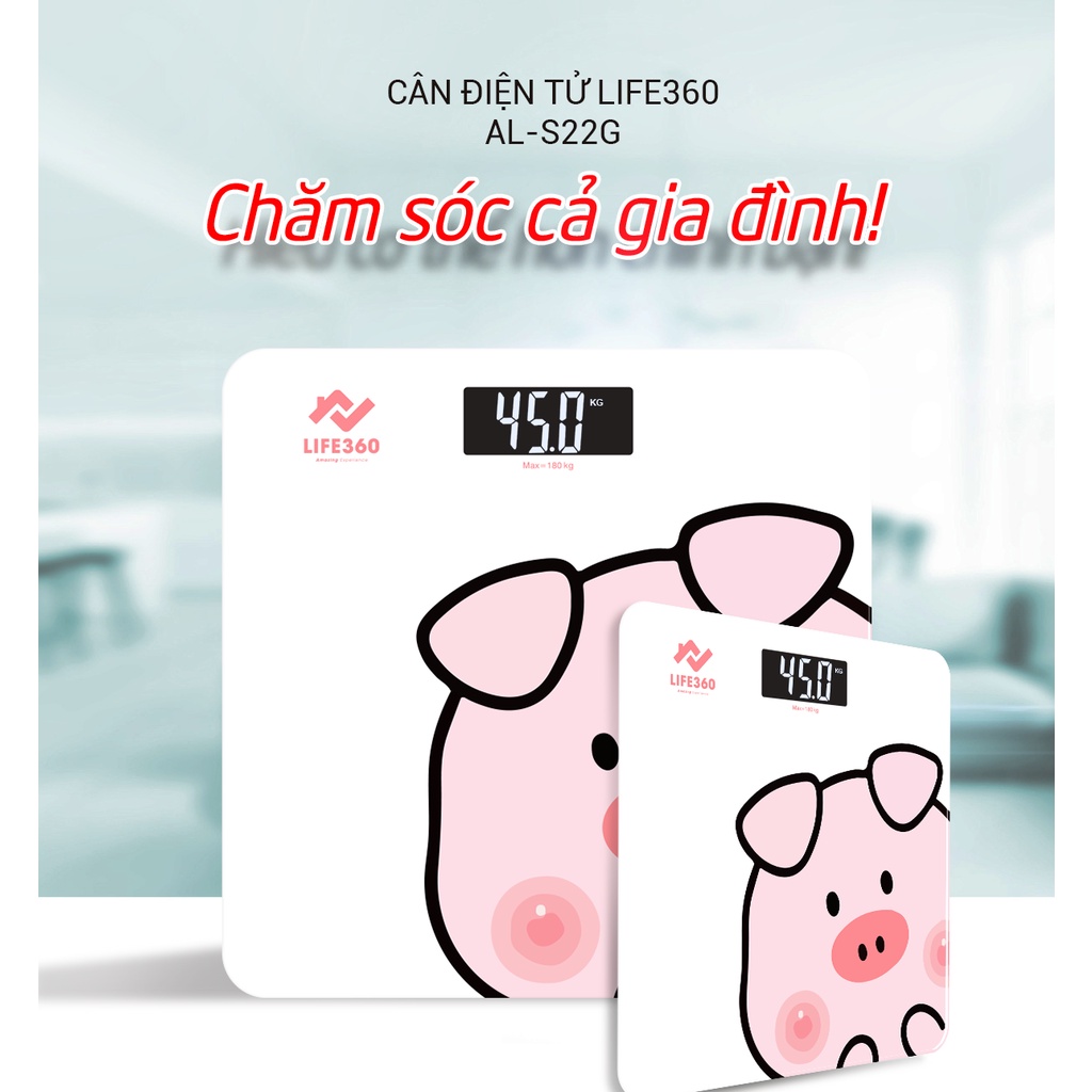 Cân điện tử sức khỏe LIFE360, cân điện tử thông minh, mặt kính cường lực, tải trọng tới 180kg - Hàng chính hãng