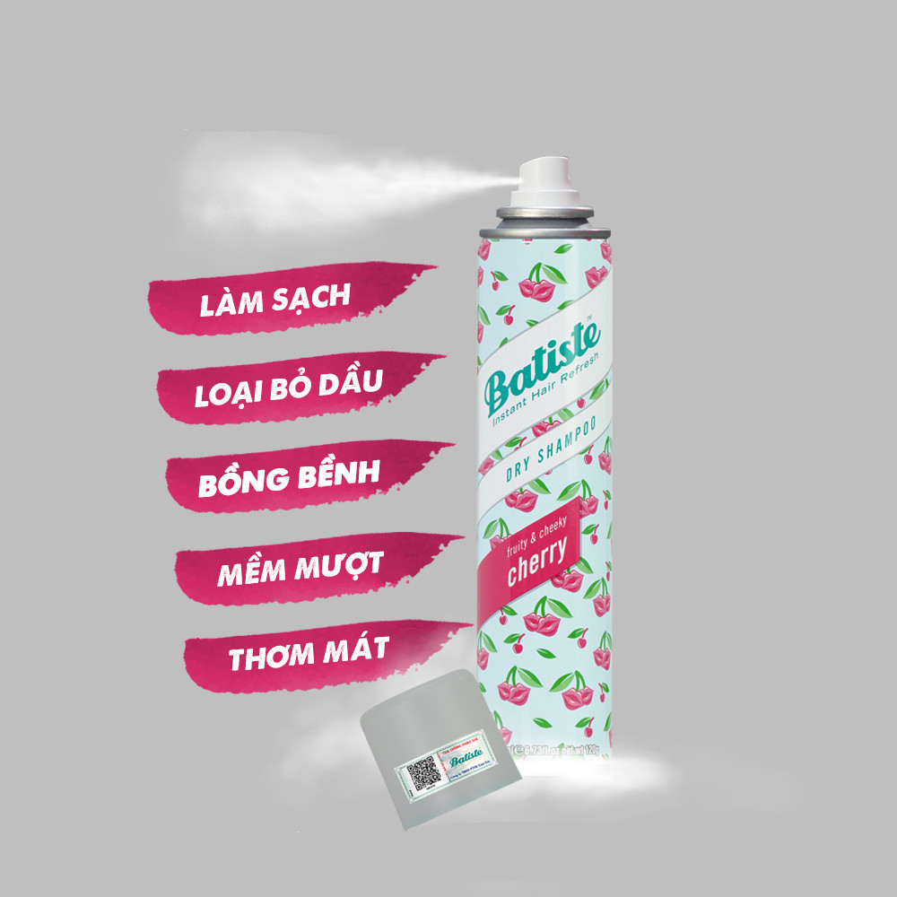 Dầu Gội Khô Hương Anh Đào - Batiste Dry Shampoo Fruity & Cheeky Cherry 200ml