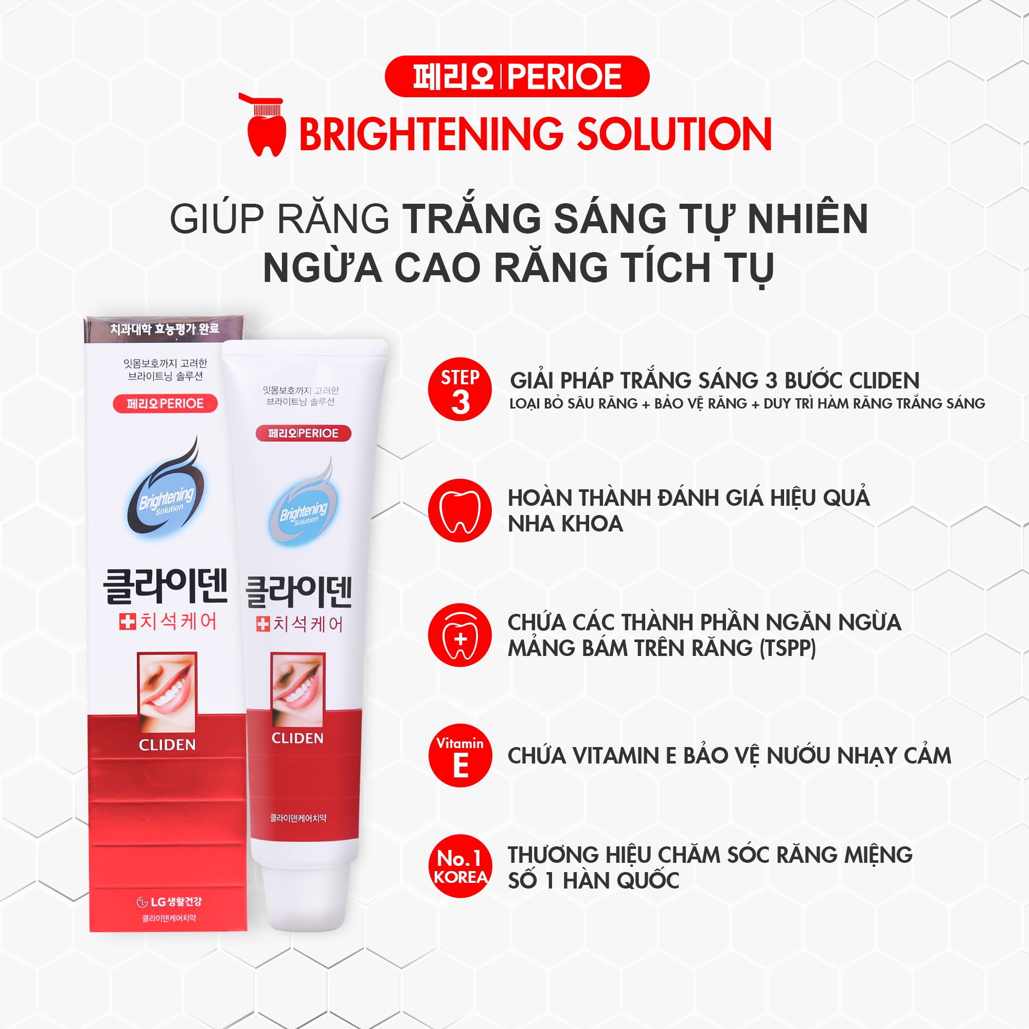 Kem Đánh Răng Perioe Cliden Brightening Solution Trắng Sáng Tự Nhiên 120g