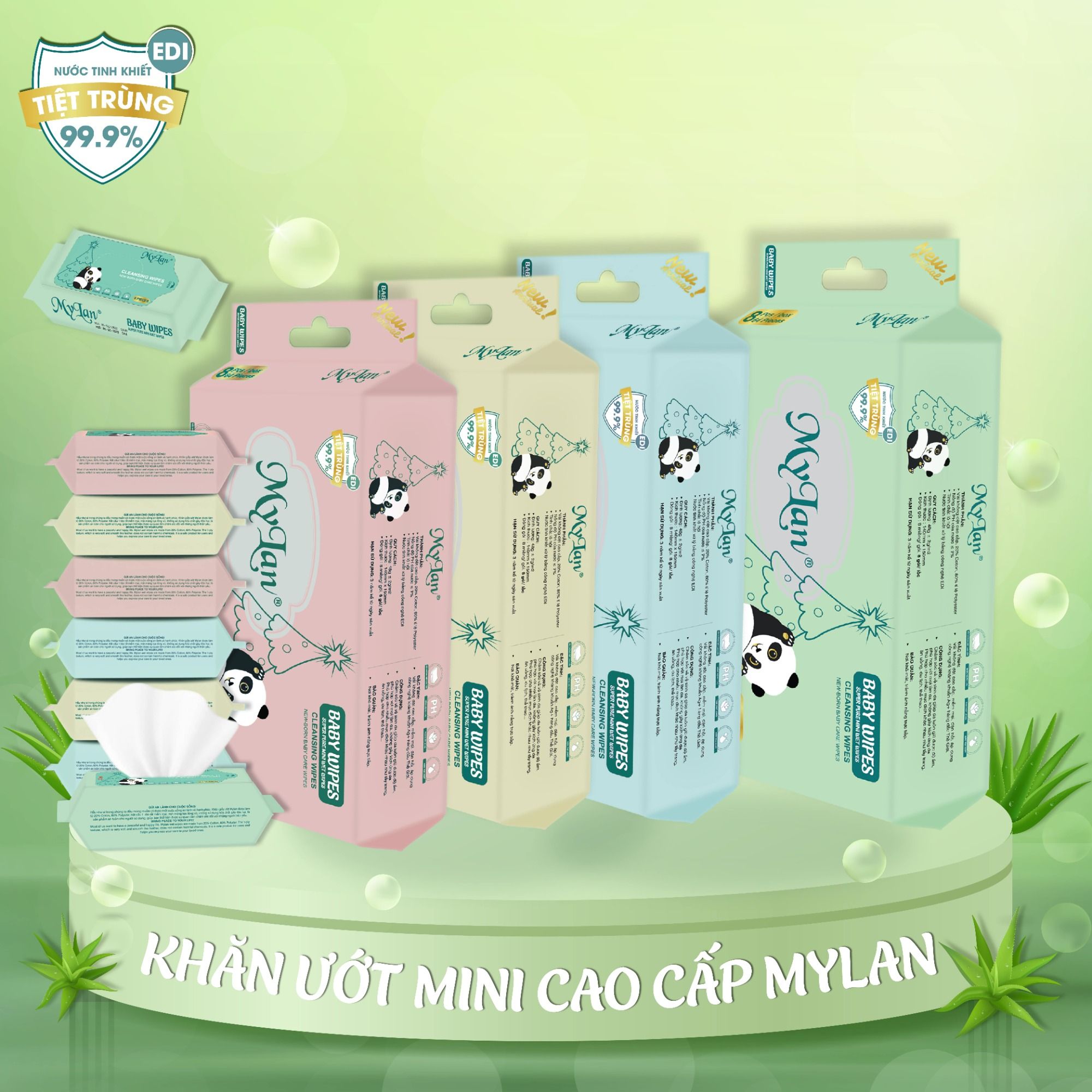 KHĂN ƯỚT MINI CAO CẤP MYLAN LỐC 8 GÓI - Quà Tặng 1 túi 8 cái