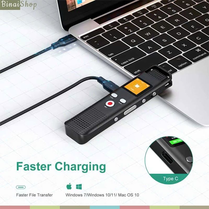 Ruizu V01 / V02 - Máy Ghi Âm Đa Hướng 1536 Kbps, Giảm Tiếng Ồn, Thời Lượng Ghi 11H (64GB) - Hàng Chính Hãng