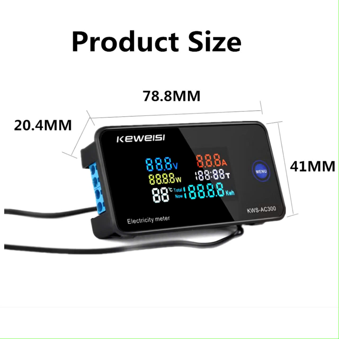Công Tơ Điện Tử 6 Trong 1 Đo Công Suất, Cường Độ, Điện Áp Xoay Chiều AC 50~300V, 100A/10A Màn Hình Màu Lớn