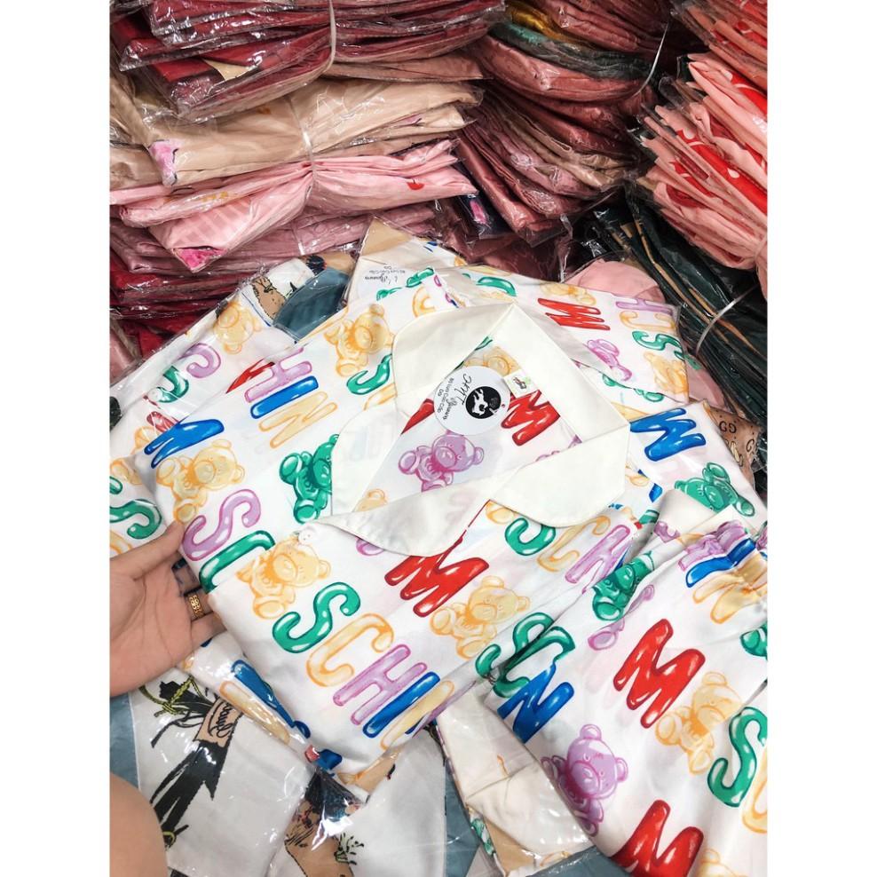 freeship Đồ ngủ nữ pijama dài tay lụa Satin họa tiết chữ siêu đẹp ( Hàng loại đẹp)