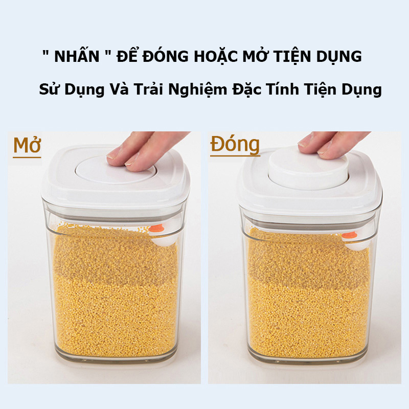 Hũ Lọ Đựng Gia Vị, Nắp Hút Chân Không Chống Ẩm; Nhấn Nút Để Đóng Mở Hiện Đại