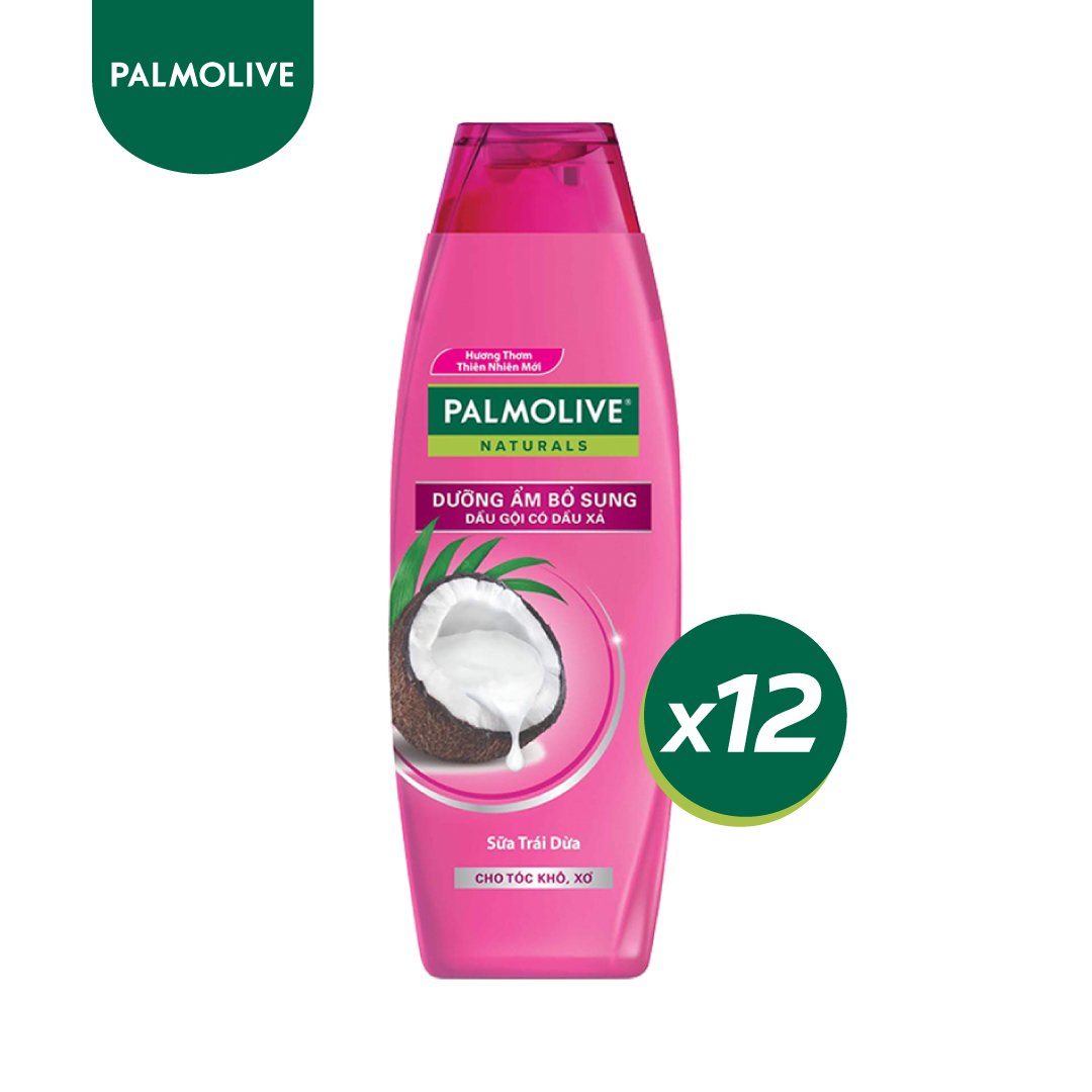 Bộ 12 Dầu gội có dầu xả Palmolive Dưỡng Ẩm bổ sung từ sữa dừa 180ml/chai