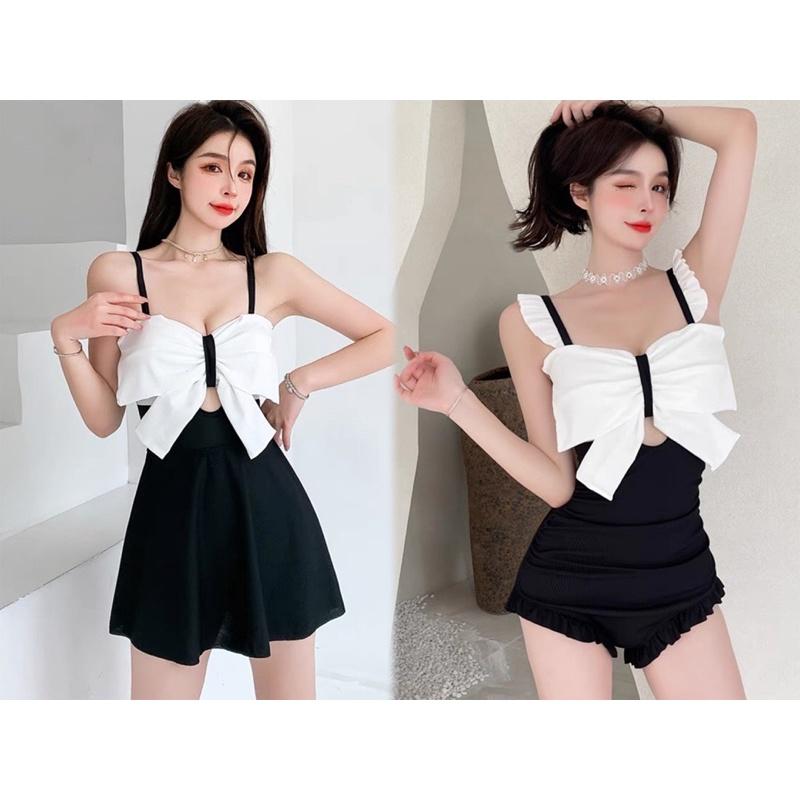 Bộ đồ bơi liền mảnh đen pha nơ trắng
