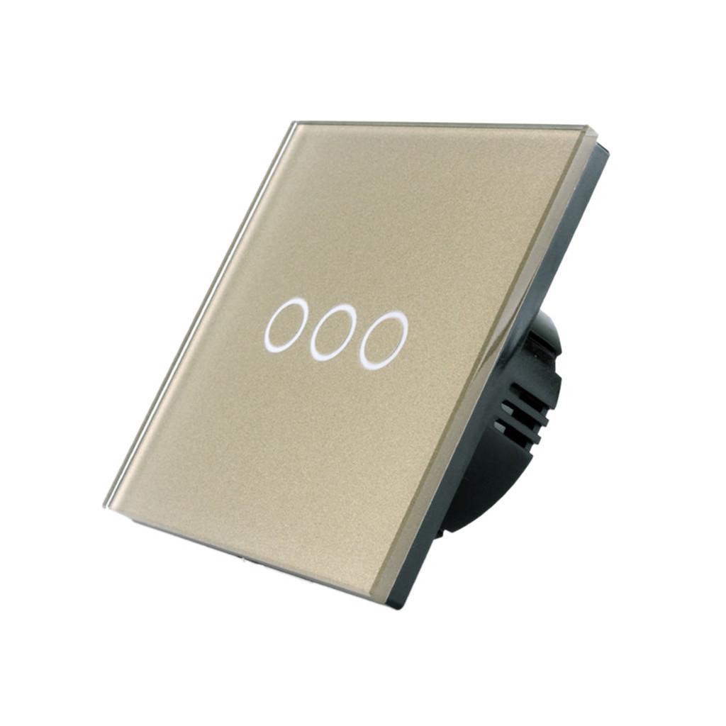 2x3 Gang 1 Way LED Crystal Glass Panel Light EU UK Touch Screen Switch Gold
