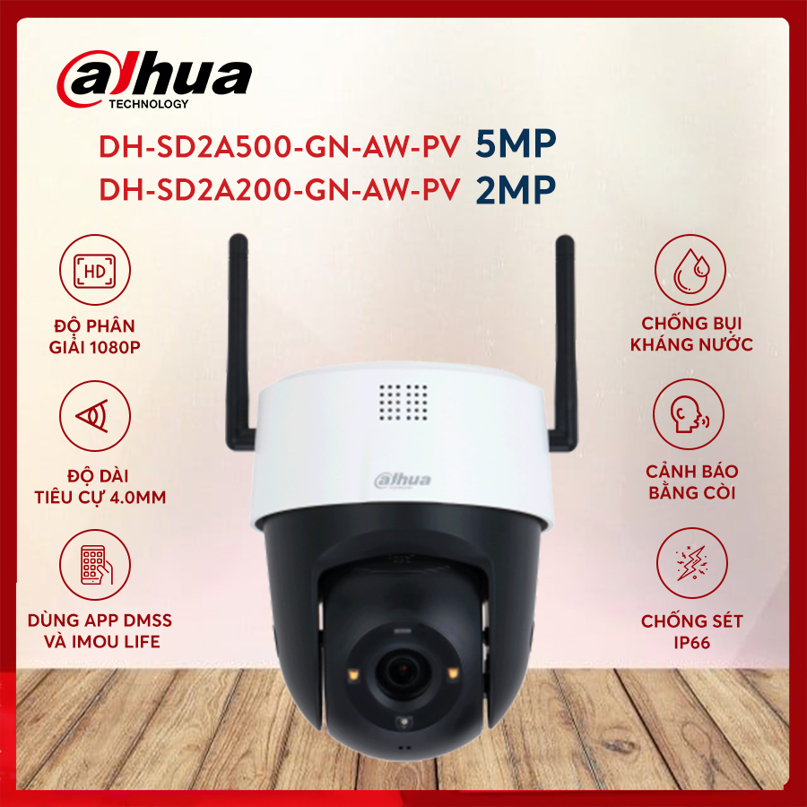 Camera PTZ Wifi DAHUA SD2A 2MP/5MP Ngoài Trời, Xoay 360 - Hàng chính hãng