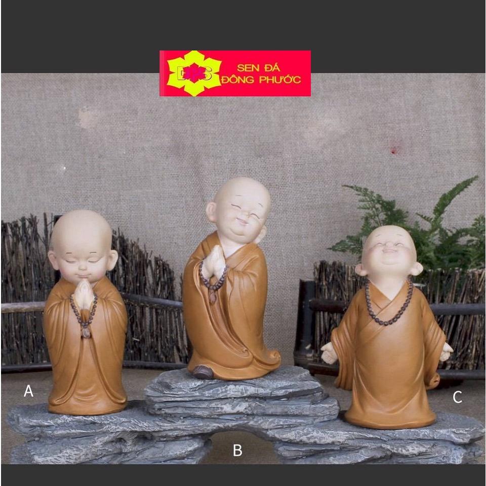 -Bộ 12 tượng chú tiểu áo lam chất liệu composite - 4 bộ Tam Không, An Nhiên Yêu đời, Hạnh Phúc - Phụ kiện trang trí