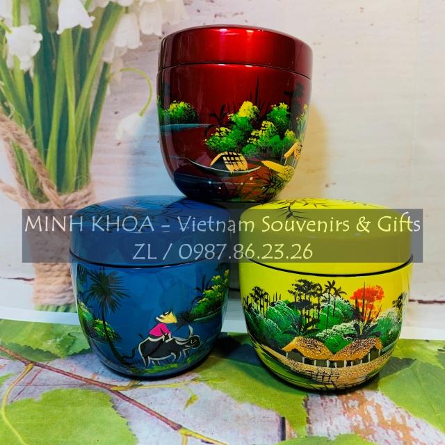 Hũ Lọ Đựng Trà Sơn Mài Đựng Kẹo Vẽ Cảnh Đồng Quê Việt Nam - Vietnamese Lacquer Teapot