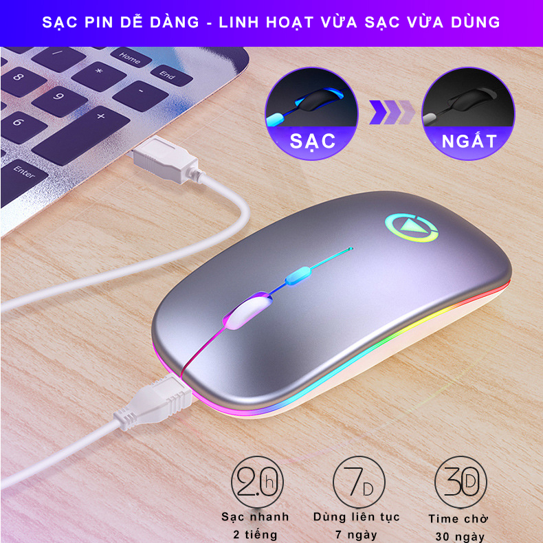 Chuột Không Dây Sạc Pin Máy Tính Sidotech M2S Chống Ồn Thiết Kế Công Thái Học Đèn LED RGB Thuộc Dòng Chuột Không Dây Gaming Logitech Fuhlen Xiaomi Apple Genius Dell Phù Hợp Cho Laptop Pc TV - Hàng Chính Hãng