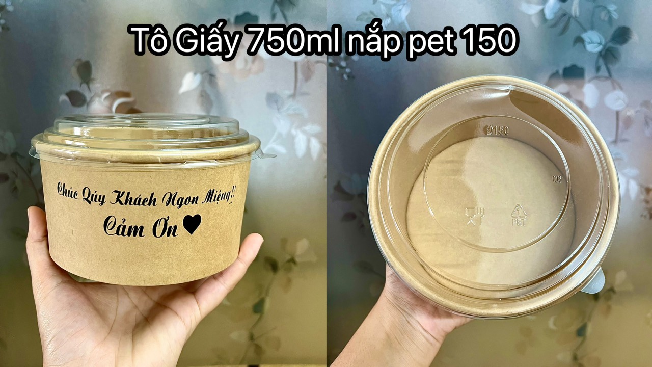 Combo 20 Tô Giấy Kraft Cao Cấp 750ml-1000ml Kèm Nắp-Đồ Nhựa Dùng 1 Lần