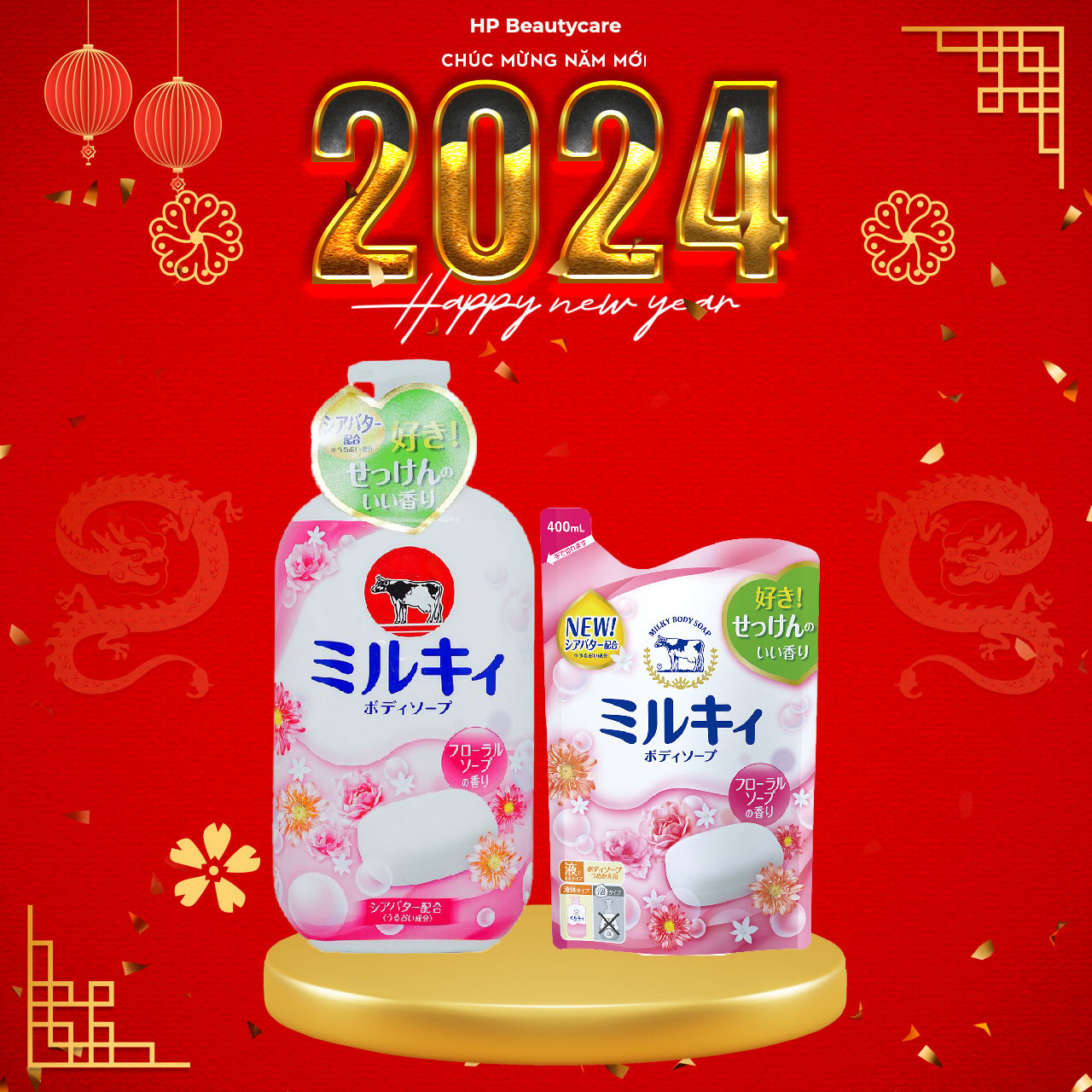 Combo Sữa Tắm Sáng Da Hương Hoa Hồng Cow Milky Body Soap Citrus