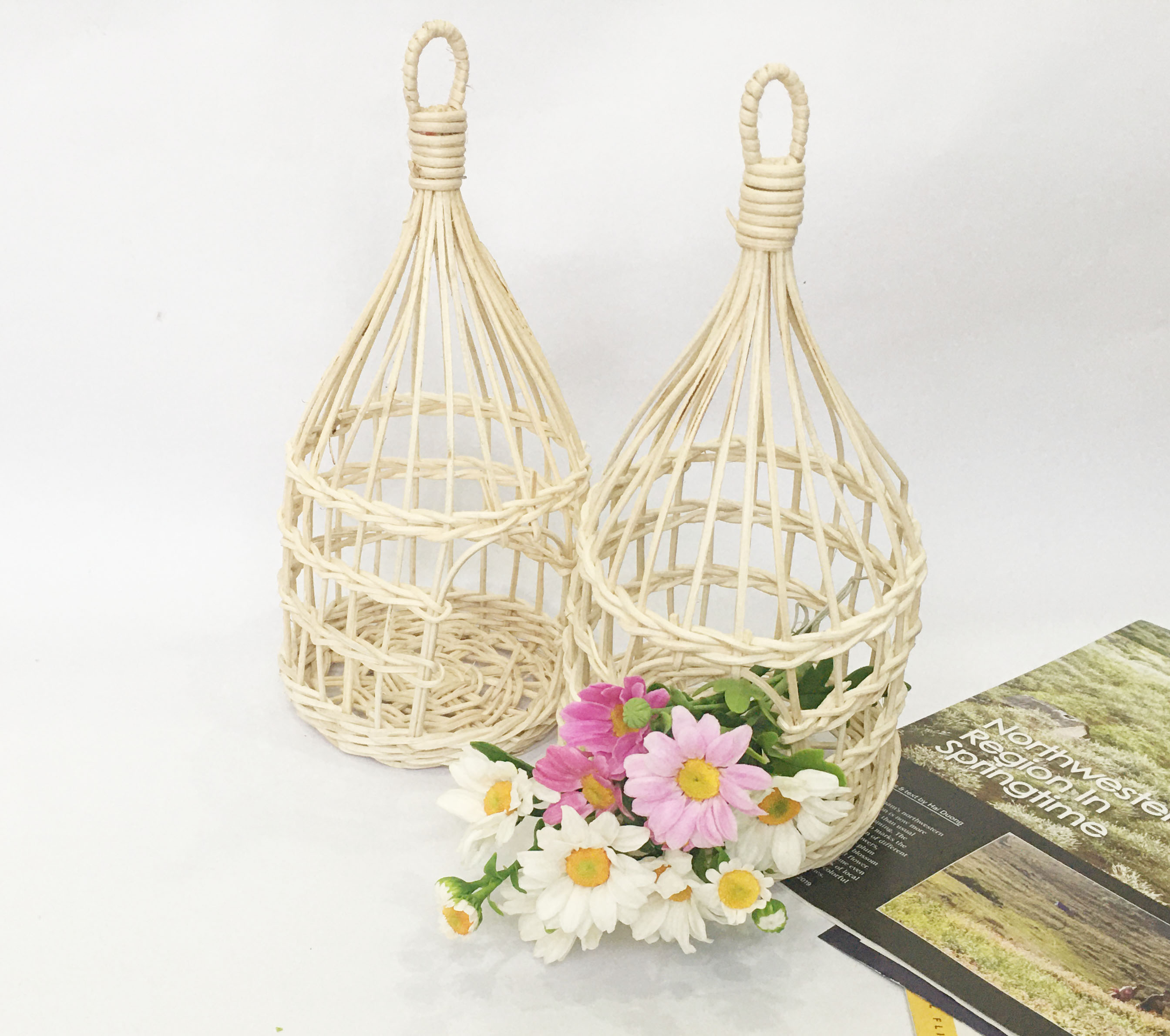 Lồng chim bằng mây tự nhiên vintage - cắm hoa / trang trí tiệc / đựng đồ đa năng handmade