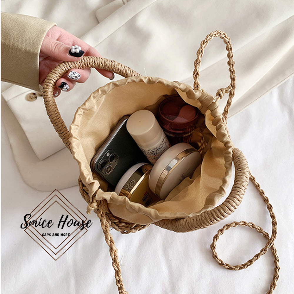 Túi cói đan trơn size mini đeo chéo siêu xinh dùng đi biển chụp hình ngoại cảnh phong cách vintage- Smice House