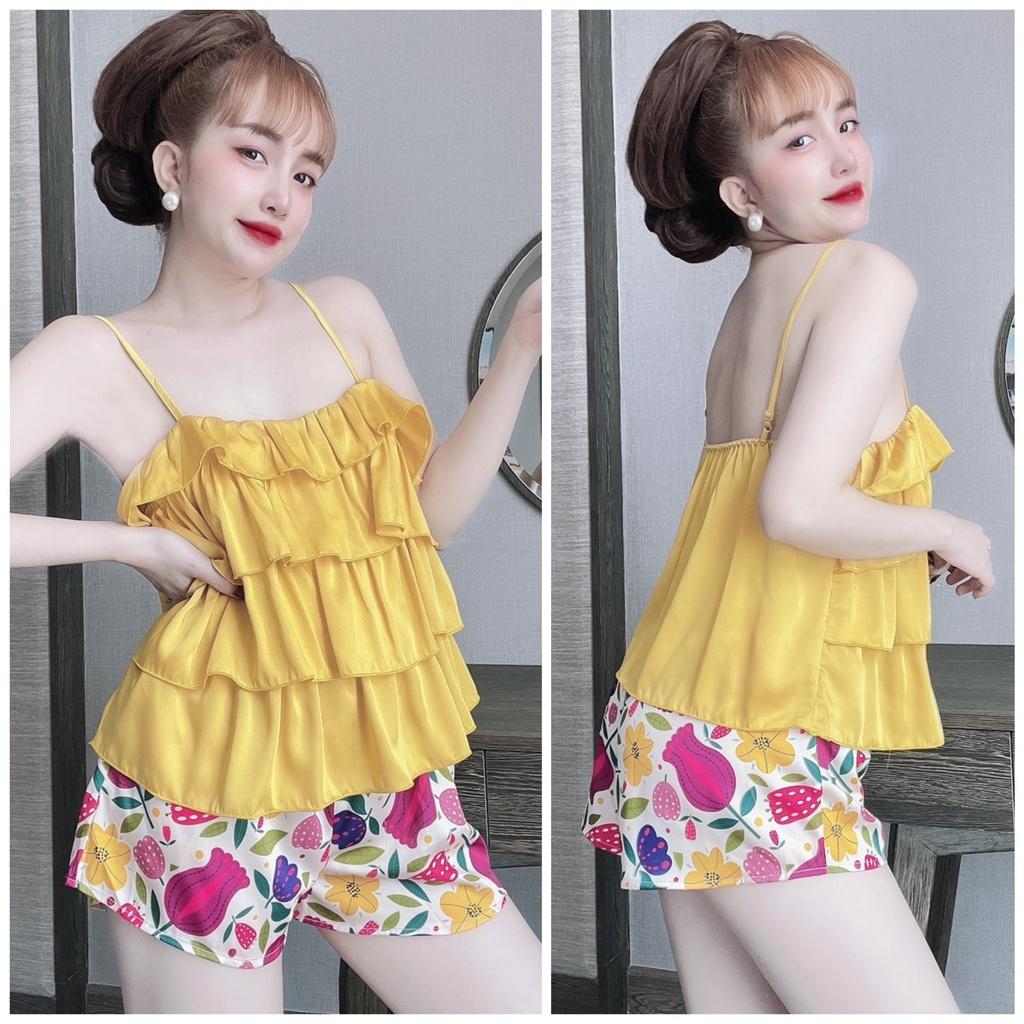 Đồ ngủ nữ 2 dây quần đùi lụa latin phối ren dễ thương freesize dưới 62kg MY STORE S01