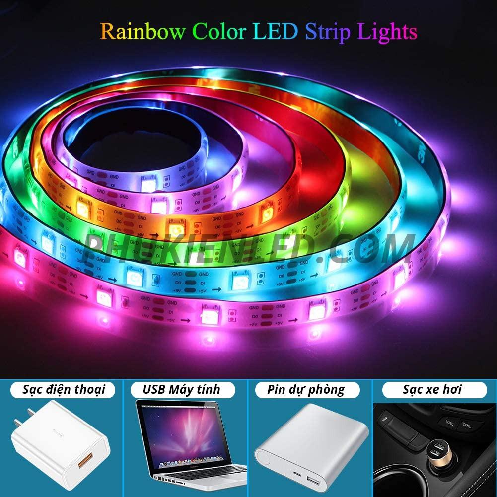 COMBO Led dây dán Full Color dùng cổng USB điện 5V có remote điều khiển từ xa - Hiệu ứng đẹp điều khiển từng bóng Led