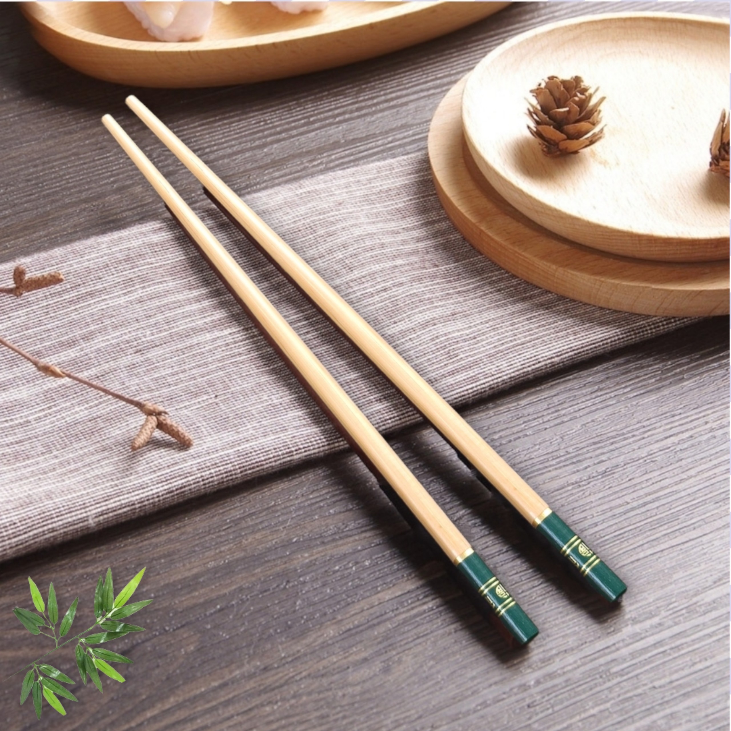 Sét 10 đôi đũa gỗ tre hoa xanh chữ phúc lộc Hàng Xuất Khẩu cao cấp