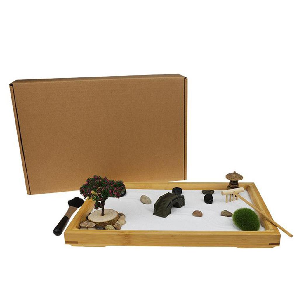 Zen Sand Garden for Desk with Rake Rocks and Bridge Tree Mini Sandbox Toys