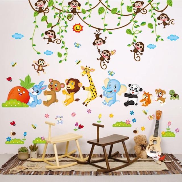 BỘ COMBO DECAL GHÉP ĐÔI dán tường - Cà Rốt 01 và Dây Leo Khỉ